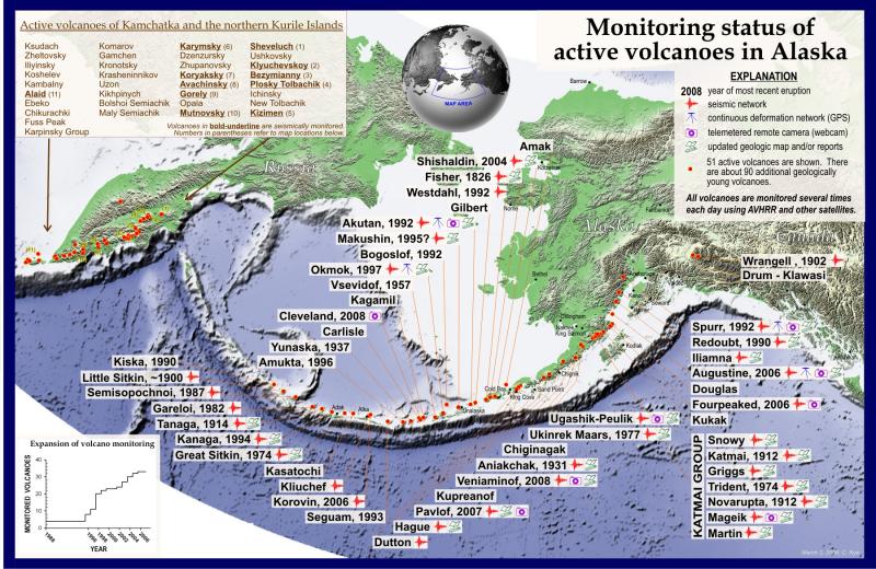 Active volcanoes in Alaska